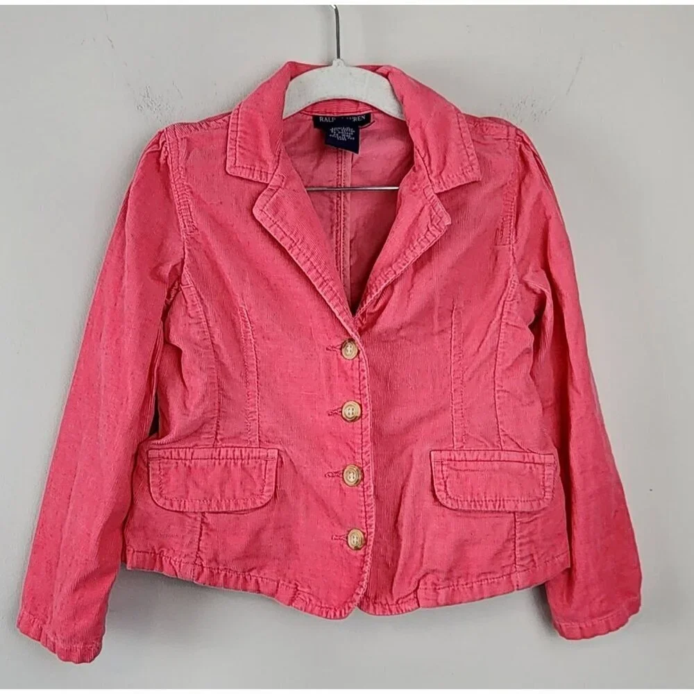 Ralph Lauren Girls Pink Corduroy Blazer Jacket Size 5 School Preppy